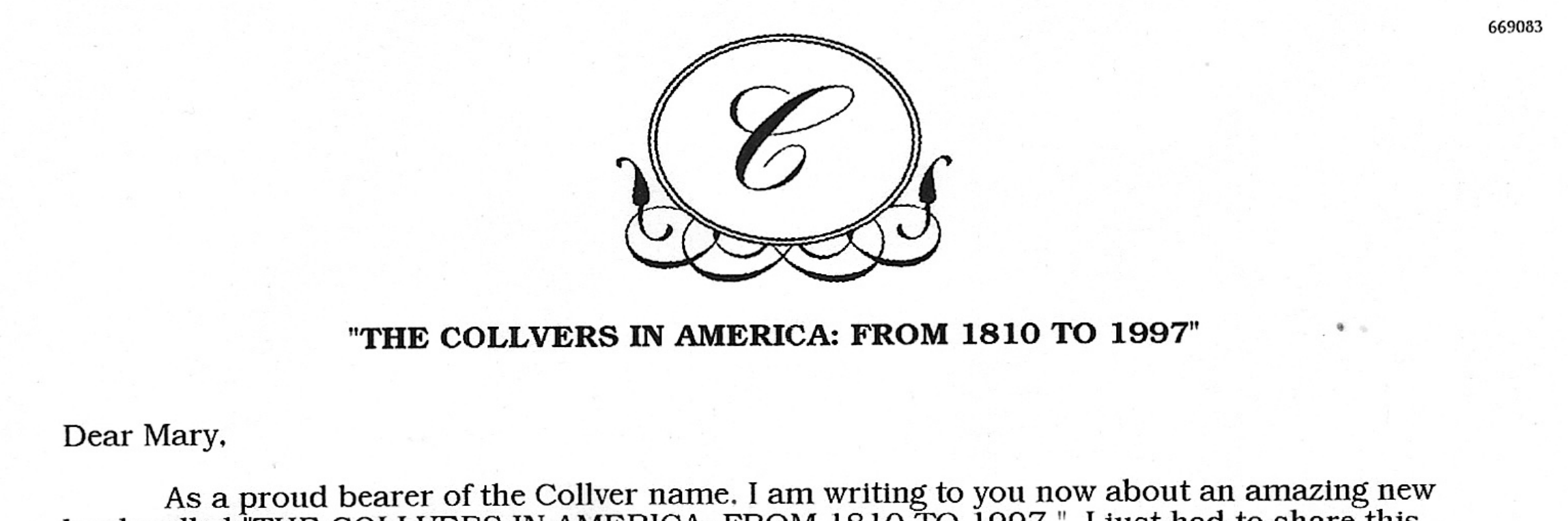 The letterhead of a 1997 direct-mail solicitation addressed to Mary Collver.