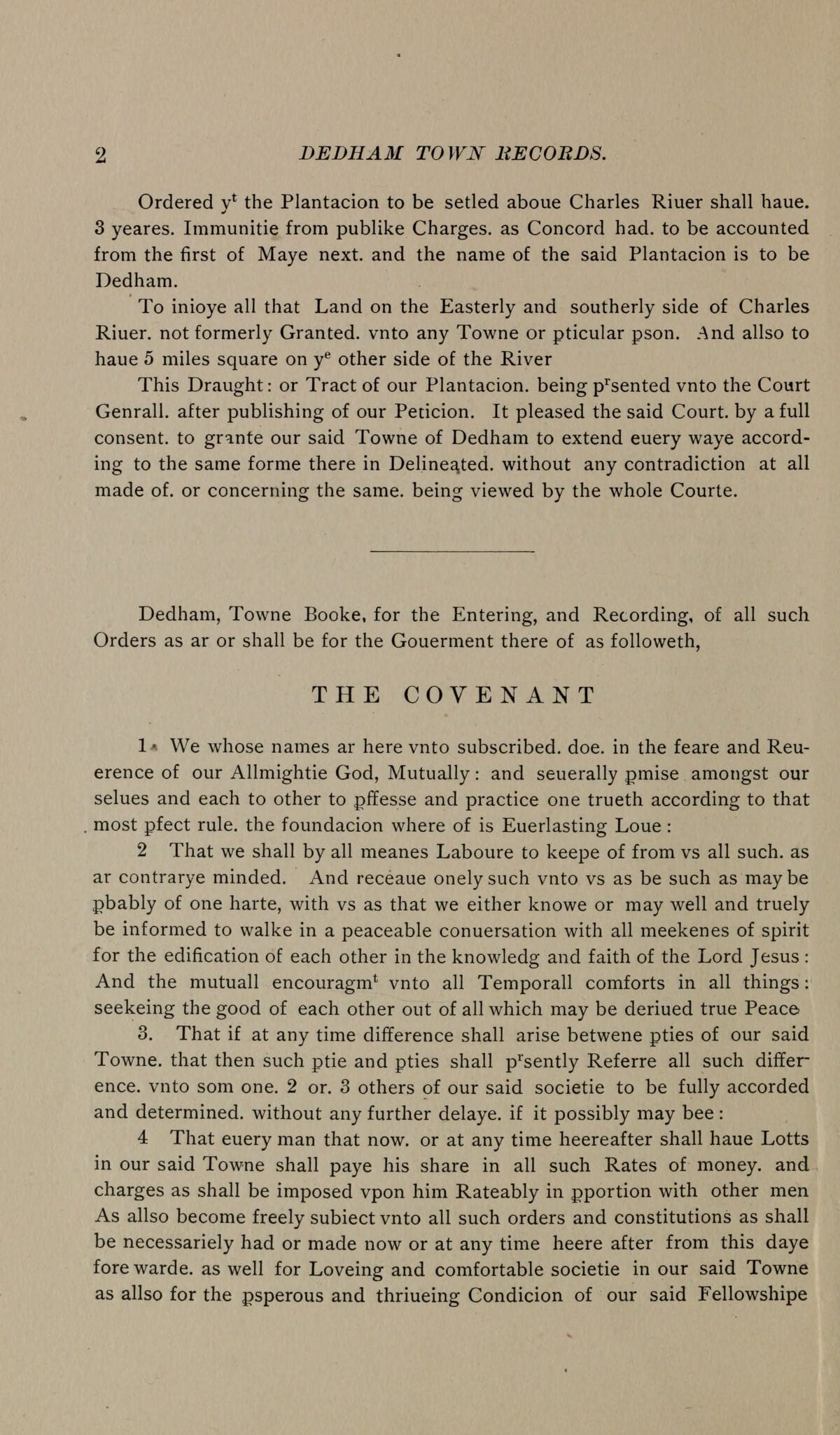 The Dedham covenant, articles 1-5, as printed in Hill's 1892 edition, page 2