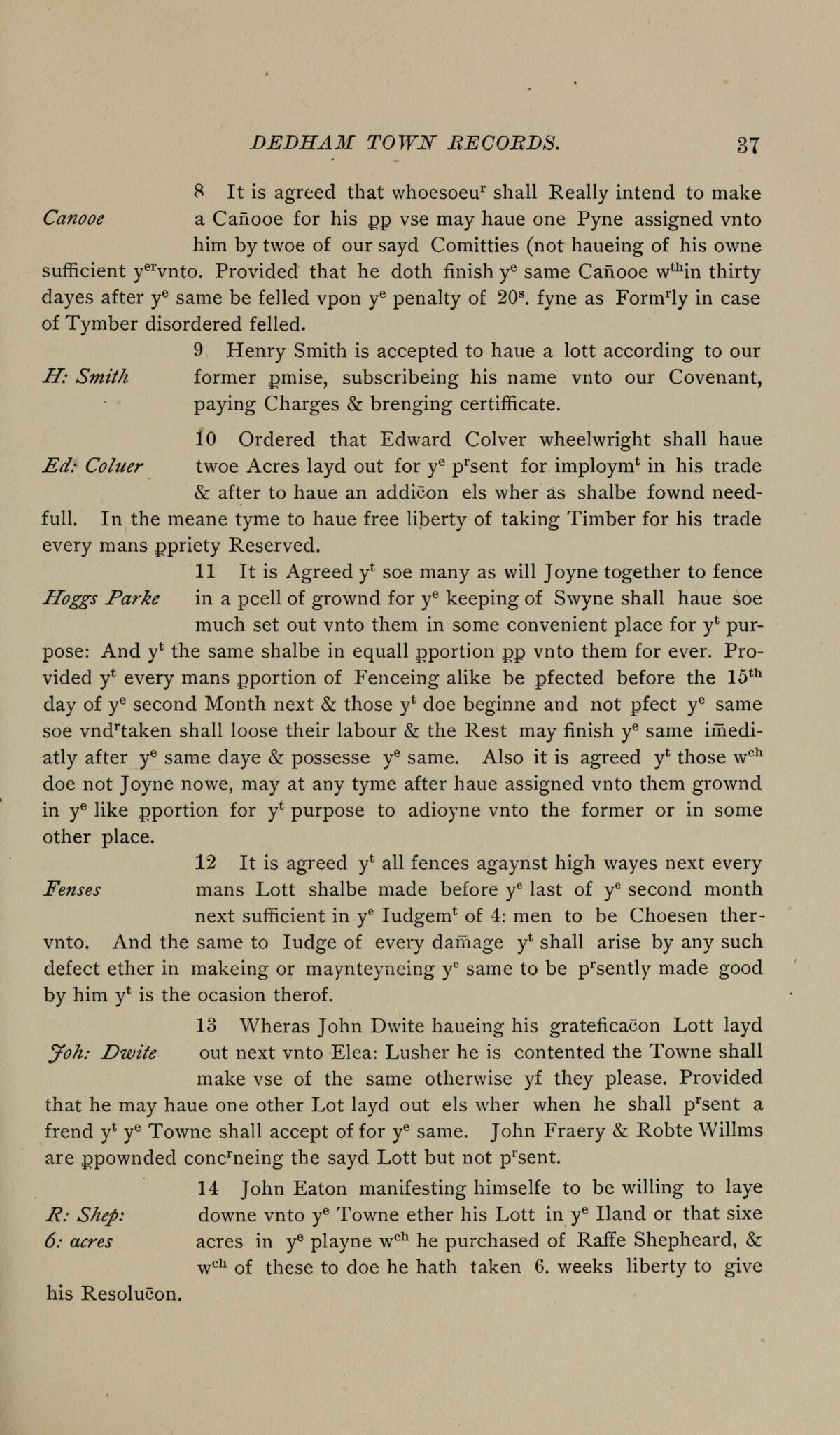 The wheelwright grant of 28 November 1637, margin Ed: Coluer, Hill 1892, page 37