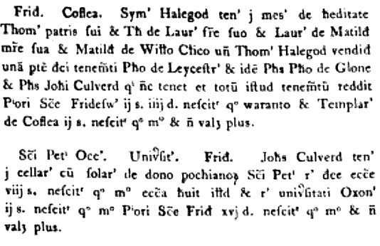 The two John Culverd entries as printed on page 794 of the 1818 Record Commission edition of the Rotuli Hundredorum.
