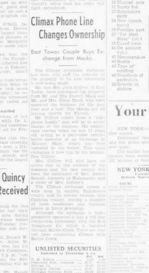 Climax Phone Line Changes Ownership — Battle Creek Enquirer, January 13, 1949