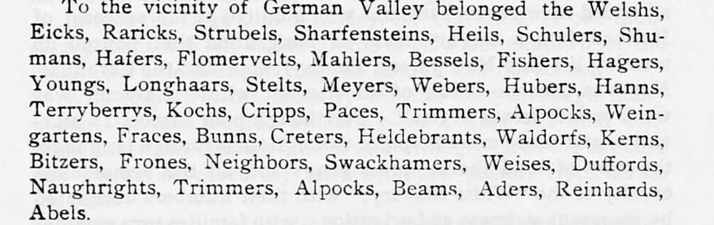 “To the vicinity of German Valley belonged the Welshs … the Hanns, Terryberrys …” Theodore F. Chambers, The Ea