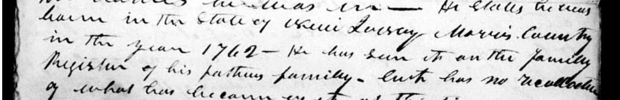 Clerk's record of John Culver's 1832 declaration: born Morris County, New Jersey, 1762, seen on the family register of his father's family
