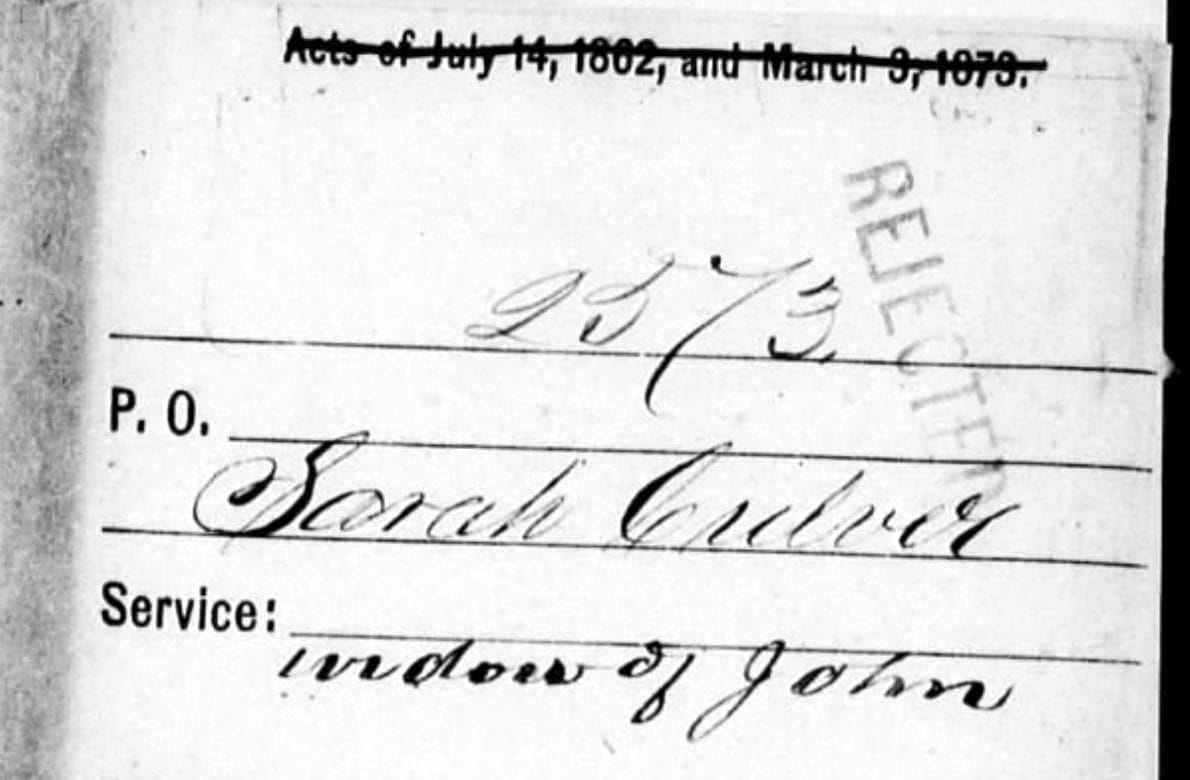 The widow's jacket of pension file R.2573, stamped REJECTED