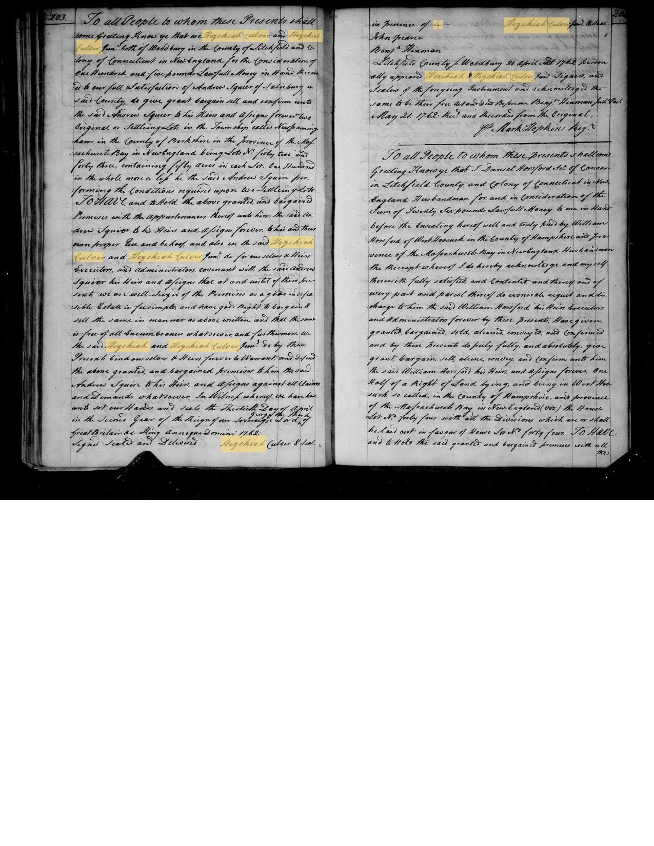The 1762 joint deed of Hezekiah Culver Sr. and Hezekiah Culver Jr., both of Woodbury