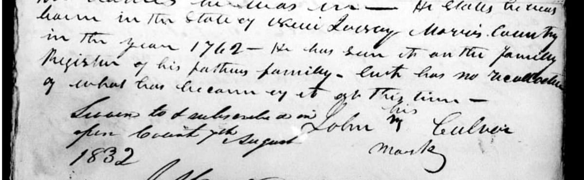 The register sentence of John Culver's 1832 pension declaration, signed with his mark