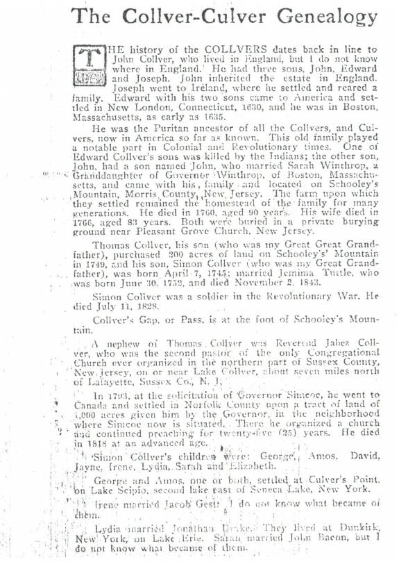 The Family Pamphlet: The Collver-Culver Genealogy, 1630 to 1916